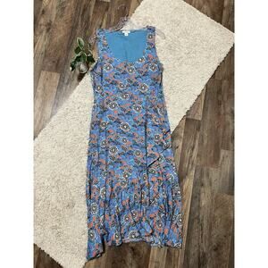 Sundance Boho Chic Floral Ruffle Front Sleeveless Cascading Dreams Midi Dress